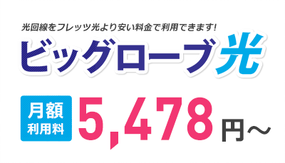 光回線をフレッツ光より安い料金で利用できます! ビッグローブ光 戸建て料金 5,478円